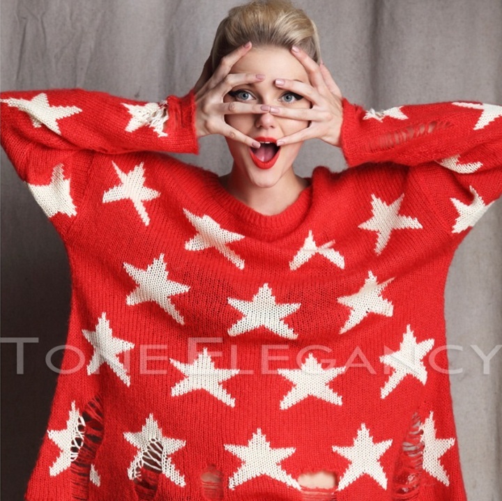 Fashion star wildfox gothic cowgirl hole five-pointed star sweater