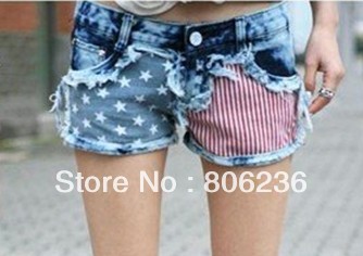 Fashion Stars Stripes US Flag Classical Summer Denim shorts/hot pants pants A2408