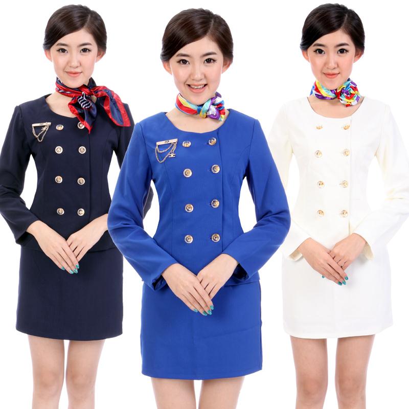 Fashion stewardess uniforms professional set long-sleeve work wear uniform autumn and winter ktv silk scarf