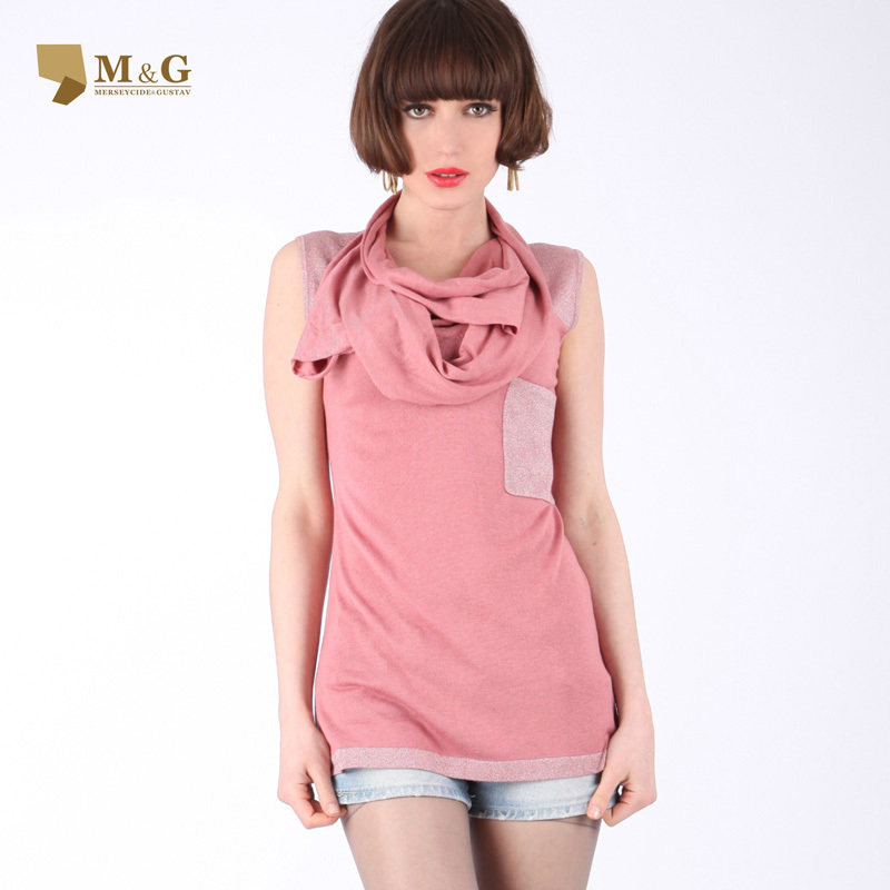 Fashion street style  heap turtleneck sleeveless pink pullover shirt summer thin sweater female
