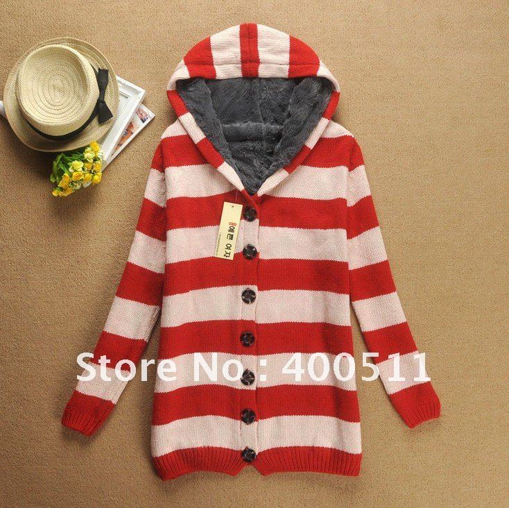 Fashion Stripes Fall/Winter Coat with Hood for Pregnant Ladies, Lined Fleece,  Warm Outwear 462364