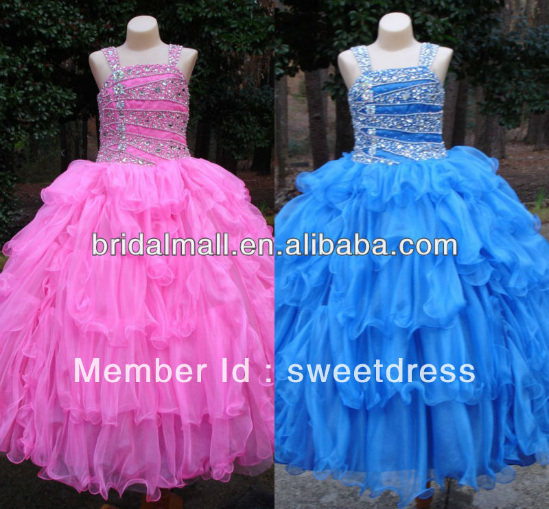 Fashion Style 2013 Cute Lovely Beaded Straps Ball Gowns For Children Flower Girl Dress Girls Pageant Dresses JW0052