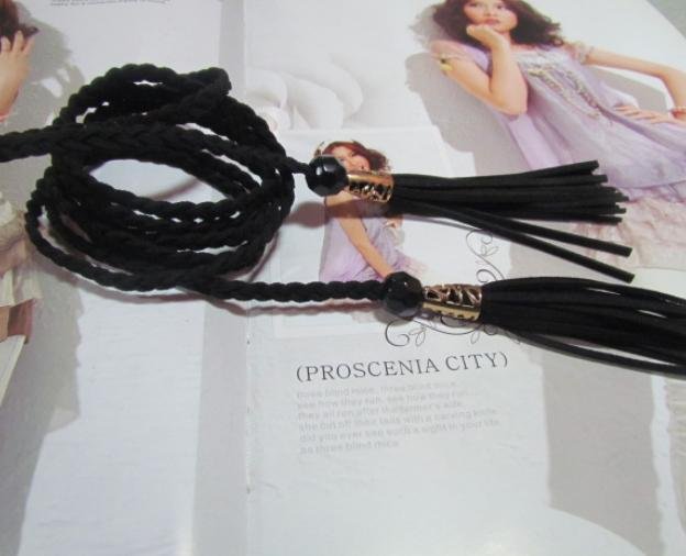 Fashion style!All-match Nubuck Leather alloy Pendant tassel thin belt A14623939442