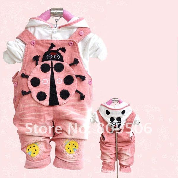 Fashion style Baby shirt+overall Girl autumn clothes Kids suit 4 colors 3 sets/lot 70-90cm  free shipping TZ02-156