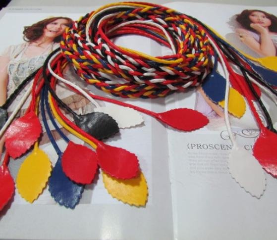 Fashion style!Bohemia style PU leather candy colored tassel thin belt A16774256731