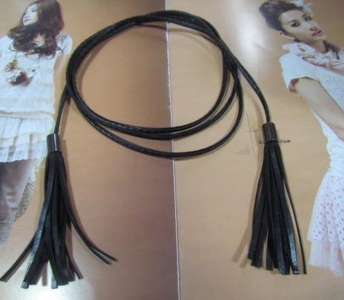 Fashion style !Classic black leather stitched fringed PU spaghetti straps A13767770703