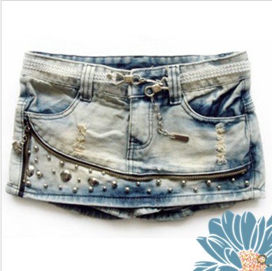 Fashion Style Culotte Denim Shorts 2012 Summer Rivet Shitsuke Hot Pant S to XL Joker Zipper Pockets Lady Lower Cloth