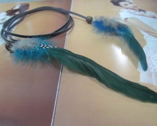 Fashion style!Leather simulation pearl colorful feather tassel thin belt A13495138559