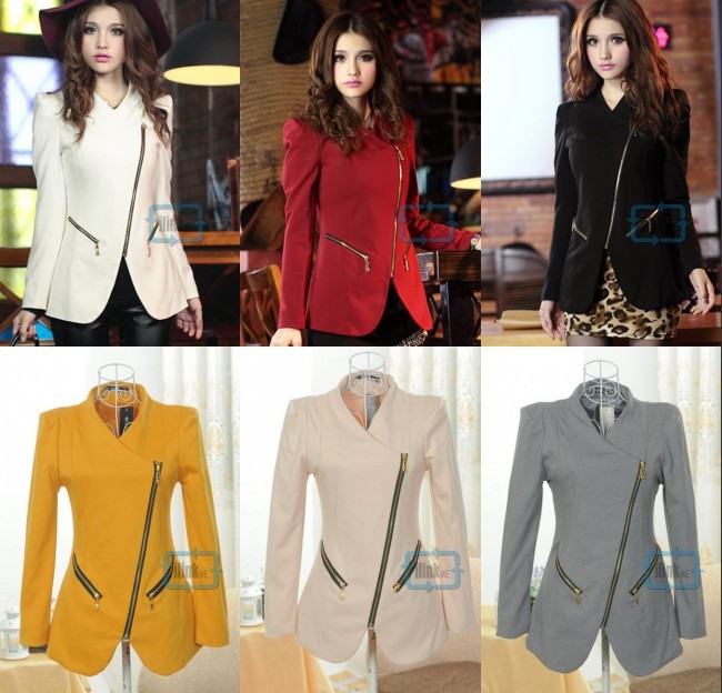 Fashion style Personalized cool lady Lapel Shrug Oblique ZIP Jacket Coat