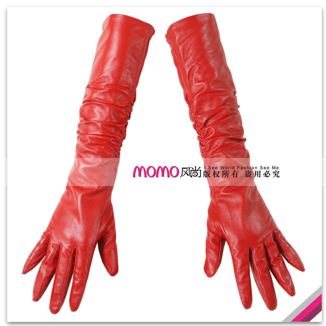 Fashion style women's 45cmt design sheepskin long gloves red genuine leather gloves