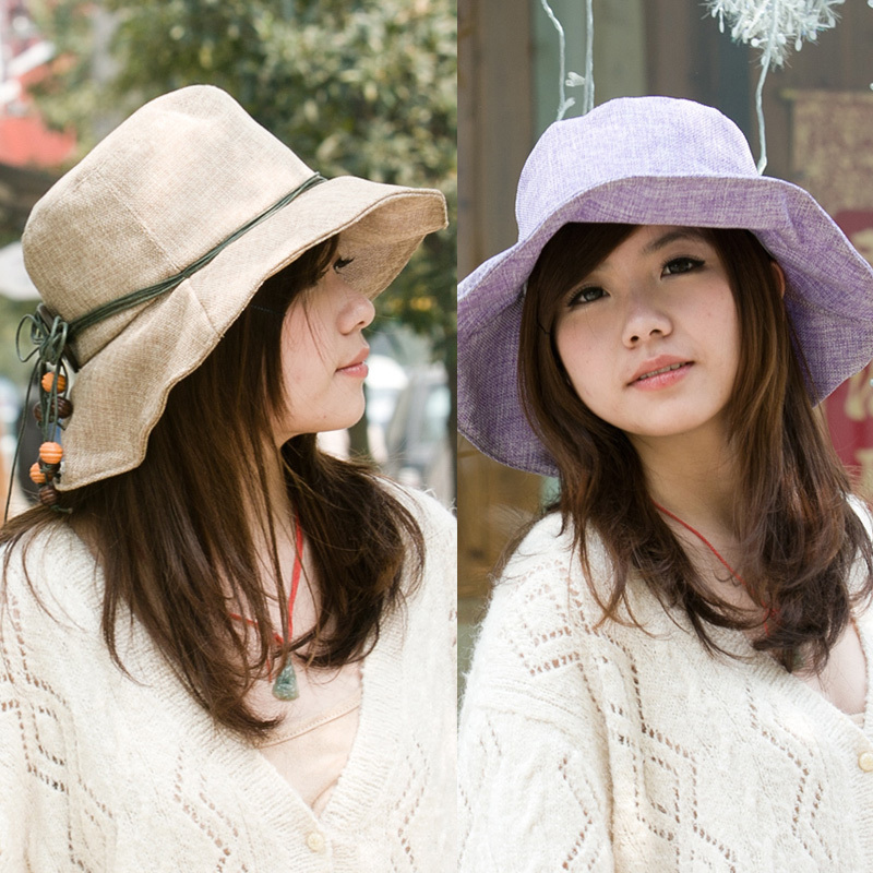 Fashion summer 100% cotton folding women's big along sunbonnet travel hat