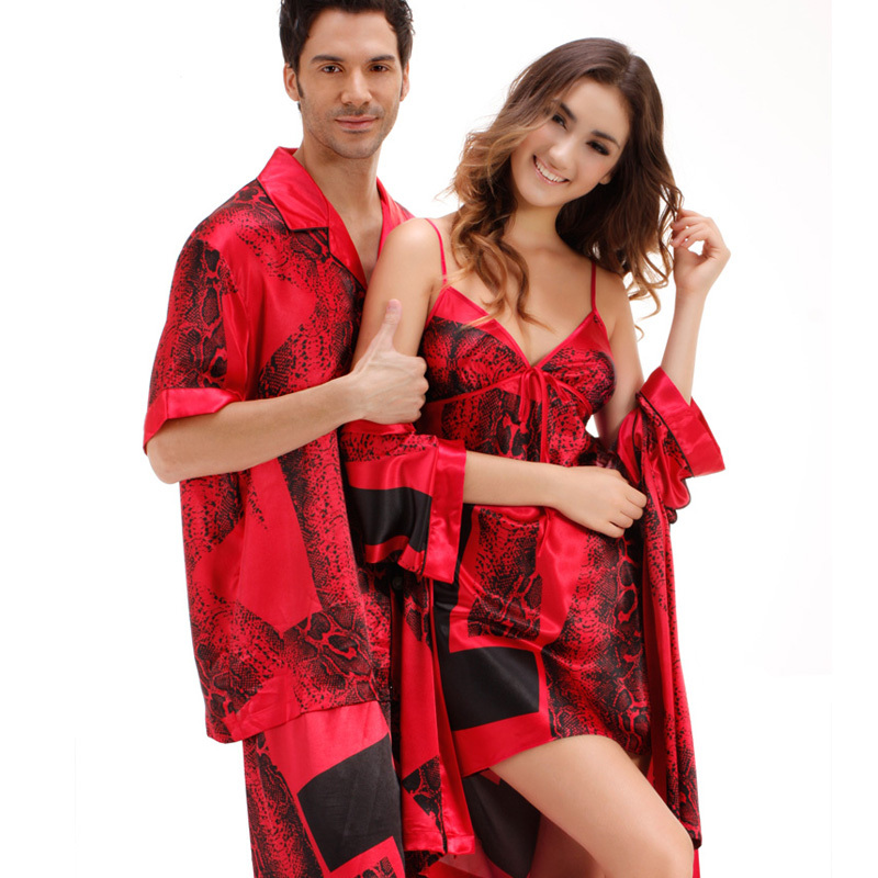 Fashion Summer faux silk lovers sleepwear lounge sexy charming female nightgown robe twinset 8031