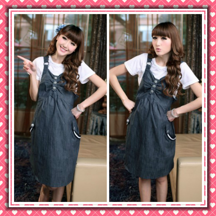 Fashion summer maternity clothing all-match suspender skirt denim one-piece dress braces skirt