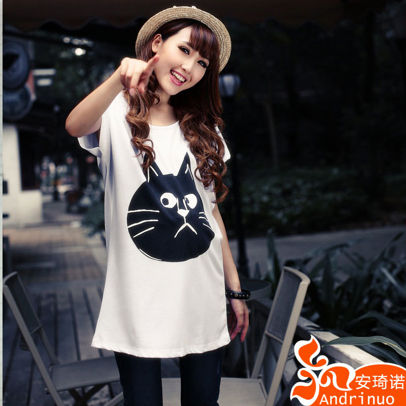 Fashion summer maternity clothing cartoon cat print short-sleeve T-shirt maternity top