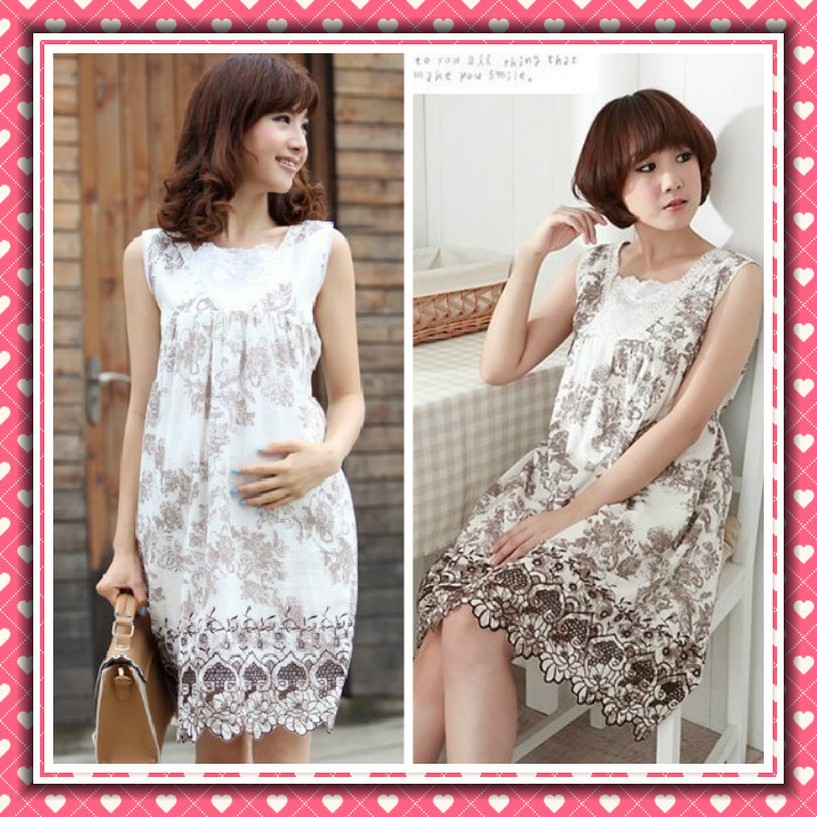 Fashion summer maternity clothing exquisite embroidered coffee flower maternity dress sleeveless dress