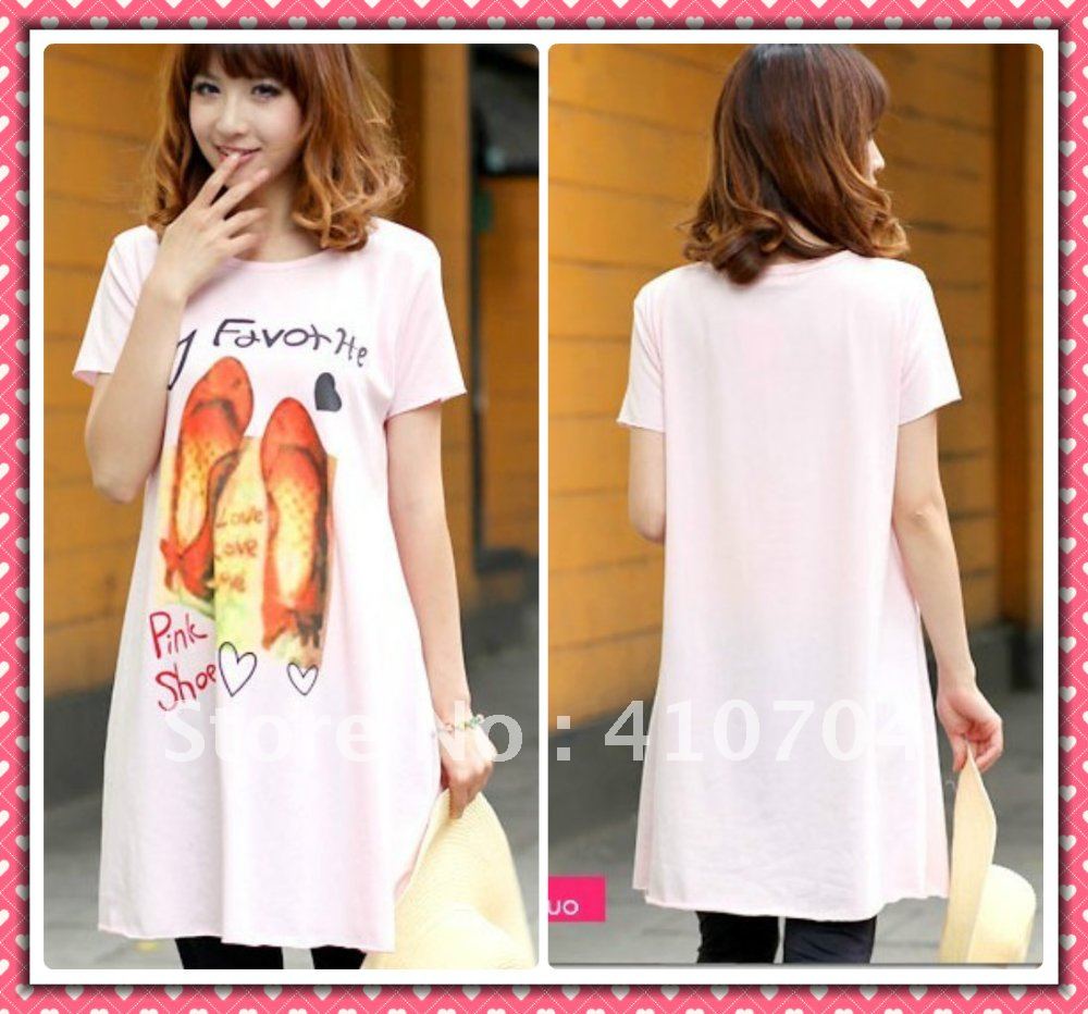 Fashion summer maternity clothing high-heeled shoes long design t-shirt top tees dress pink