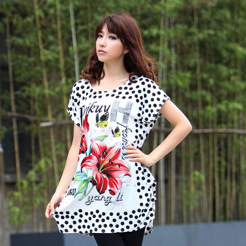Fashion summer maternity clothing lily flower pattern viscose cotton long t-shirt
