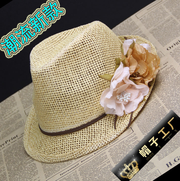 Fashion summer strawhat beach cap straw braid hat women's sunbonnet fedoras jazz hat fashion