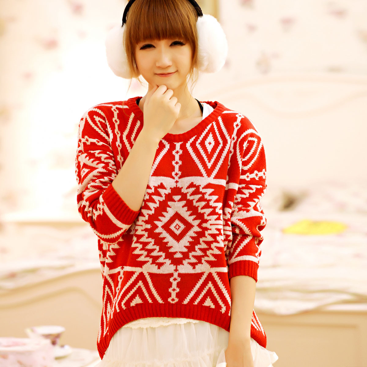 Fashion sweater dimond plaid long-sleeve shirt low o-neck pullover female hot sales