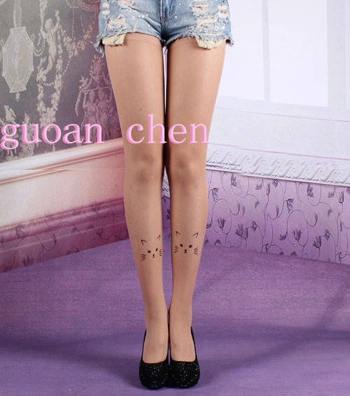 Fashion Tattoo Pantyhose Transparent Tights Leggings Lovely Cat Pantyhose Stockings