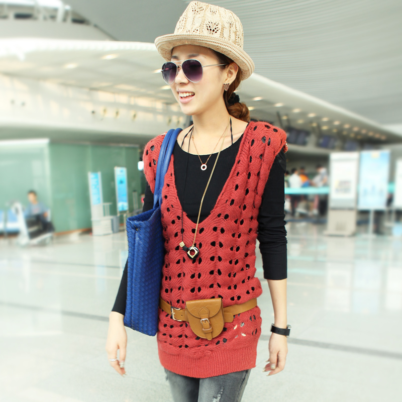 Fashion tc9015 autumn and winter new arrival women's sleeveless V-neck twisted cutout all-match sweater vest top