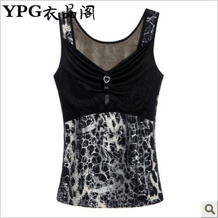 Fashion thermal female V-neck low collar lace gauze tube top plus velvet thickening body shaping thermal vest underwear