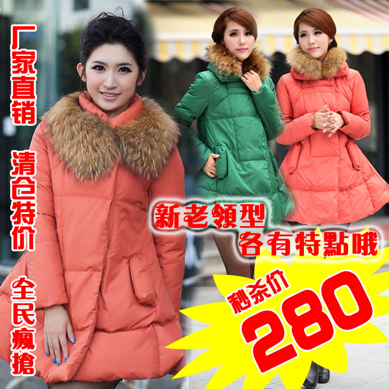 Fashion thickening fur collar medium-long down coat female