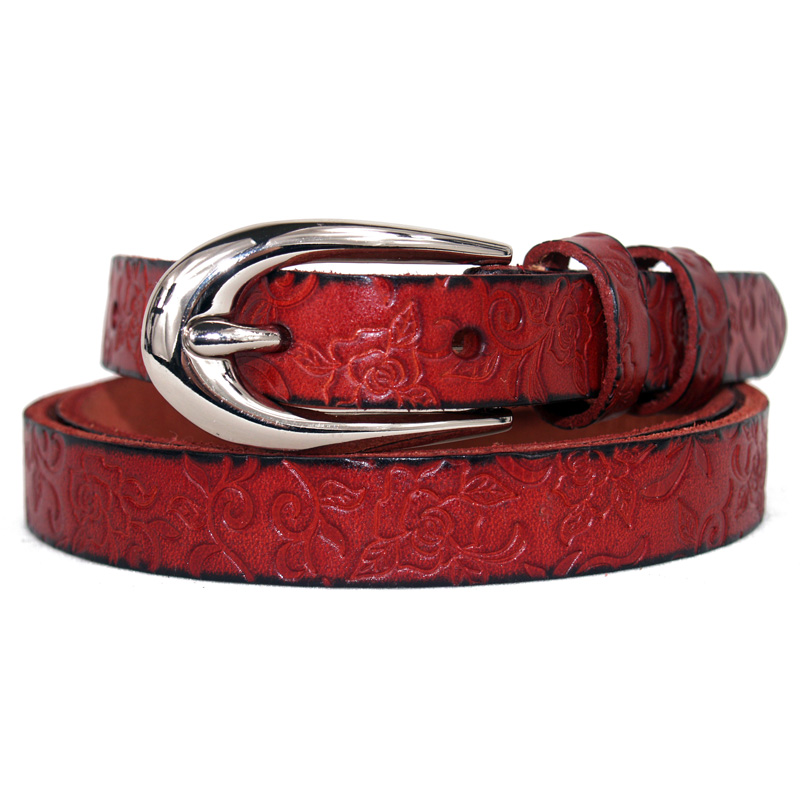 Fashion thin all-match belt women genuine cowhide leather strap vintage print casual belt Women