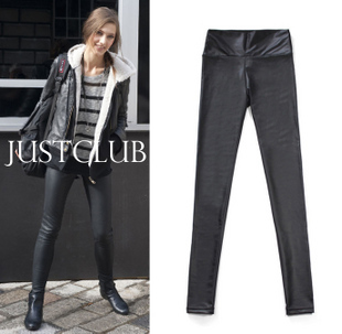 Fashion thin high waist faux leather legging trousers