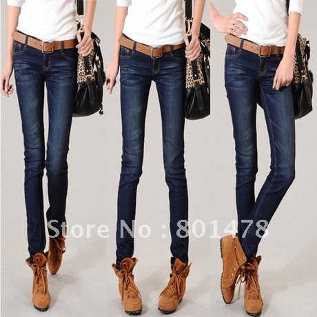 Fashion tight wearing white pencil jeans female trousers 6630