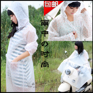 Fashion transparent polka dot women's adult battery electric bicycle raincoat poncho