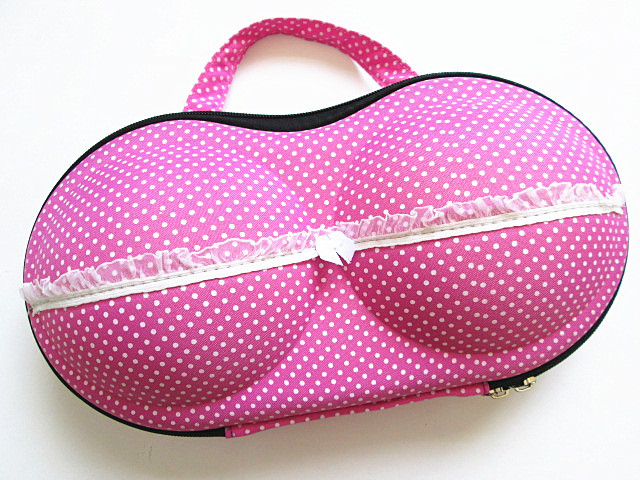 Fashion travel bra case in pink with white dots,bra bag organizer,underwear case,bra bag,Valentine's Day gift