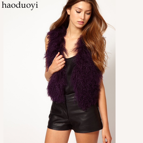 Fashion trend of the paragraph of Deep purple artificial wool fur vest lamb wool fur coat the entire 6