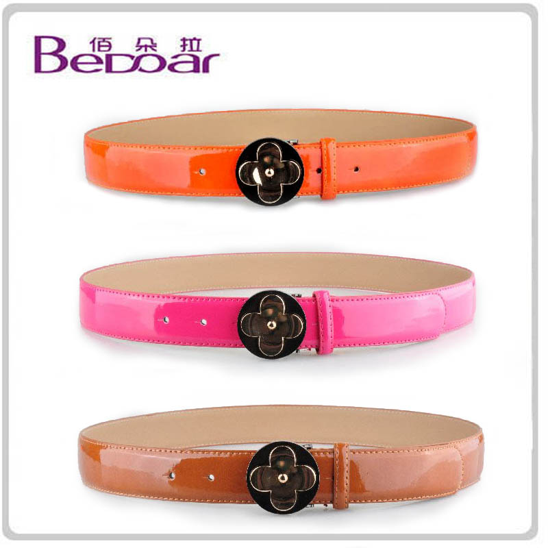 Fashion two-color buckle japanned leather women's strap 2 quality women's belt