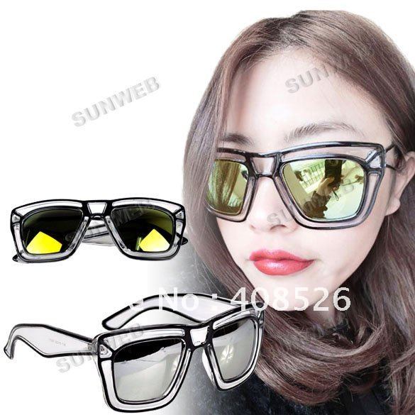 Fashion Unisex Lady's Summer Transparent Frame Squared Reflective Lens Sunglasses Free Shipping 7107