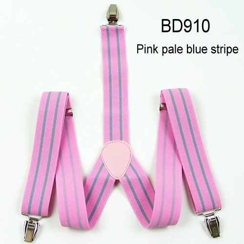 Fashion Unisex Suspenders Braces Adjustable Leather Fitting Metal Clip-on  Pink Pale Blue Striped BD910(welcome wholesale order)