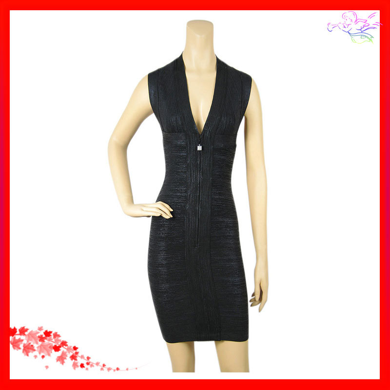 fashion V collar sleeveless Halter classic black dress