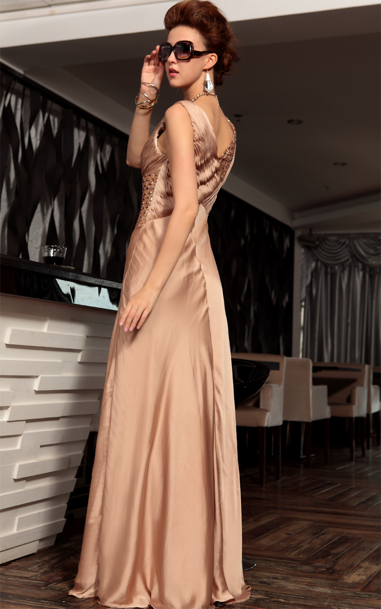 fashion V-neck long design champagne gold formal dress quality evening dress evening dress