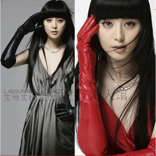 Fashion van women's ultra long 50cm long leather gloves leather gloves full PU