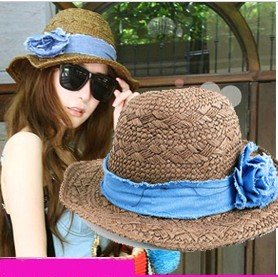Fashion Vinatge Beach Straw Sun Hat with Jeans Flower Min.Order Is $15 (Mix Order) Free Shipping A0003 ,MH