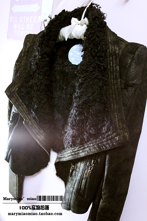 Fashion vintage 2013 berber fleece motorcycle leather clothing women's thickening short jacket