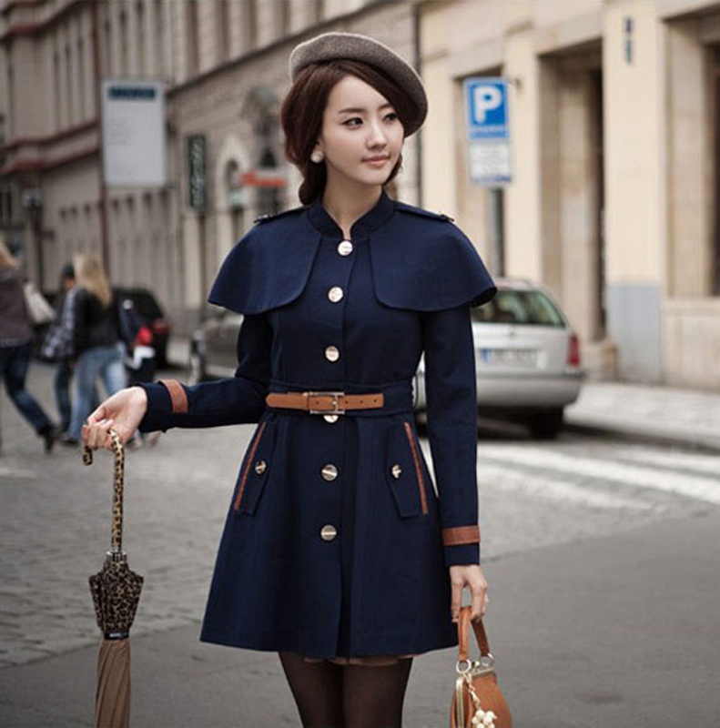 Fashion vintage 2013 cloak cape overcoat outerwear trench belt women's