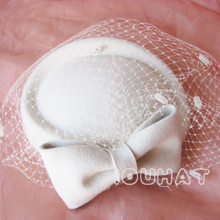 Fashion vintage bow decoration hat female autumn and winter beret bride woolen small fedoras