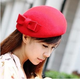 Fashion vintage bow pure woolen beret painter cap women's autumn and winter dome fedoras