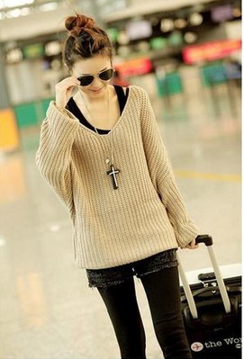 Fashion Vintage Deep-V Bulky Soft Baggy Jumper Sweater