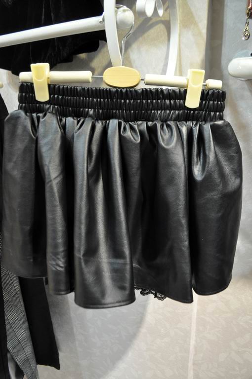 Fashion vintage faux leather high waist elastic waist leather culottes lace decoration