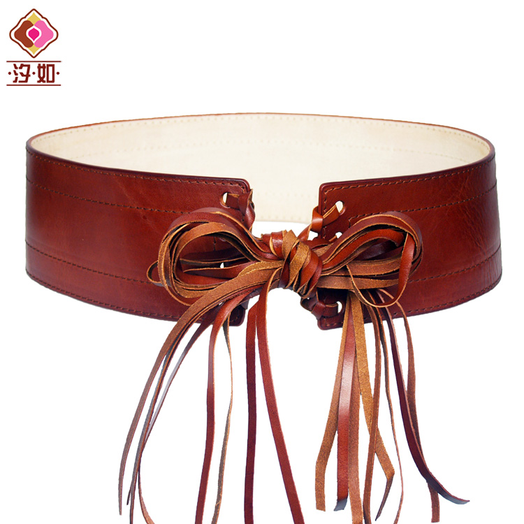 Fashion vintage genuine leather lacing cummerbund spring fashion cowhide overcoat one-piece dress ultra wide strap women's belt