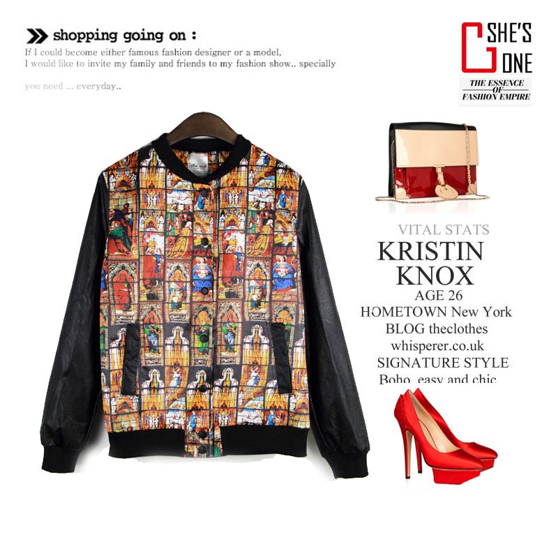 Fashion vintage grilles print HARAJUKU patchwork baseball uniform outerwear jacket leather clothing