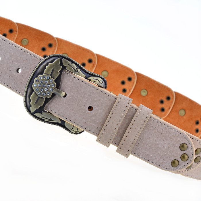Fashion vintage rhinestone bronze pigskin women's belt genuine leather strap Women all-match decoration