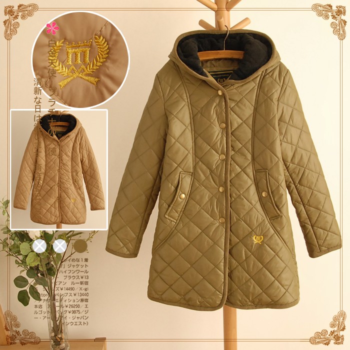Fashion wheat embroidery pressure cell cotton-padded hooded long design wadded jacket outerwear 2013 spring 9294